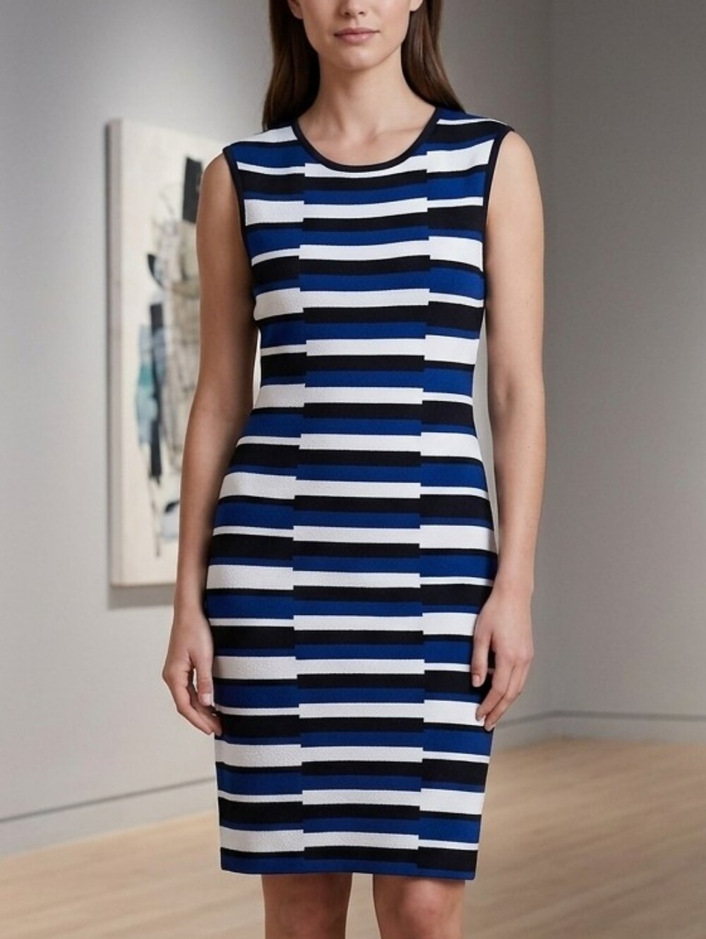 Calvin Klein Womens Blue White Colorblock Stripe Sweater Sleeveless Sheath XL